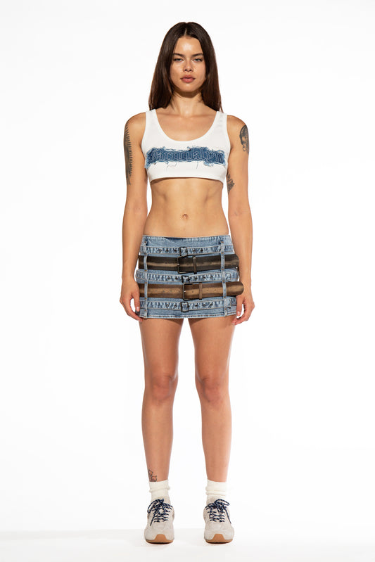 Belted Denim Micro Mini Skirt