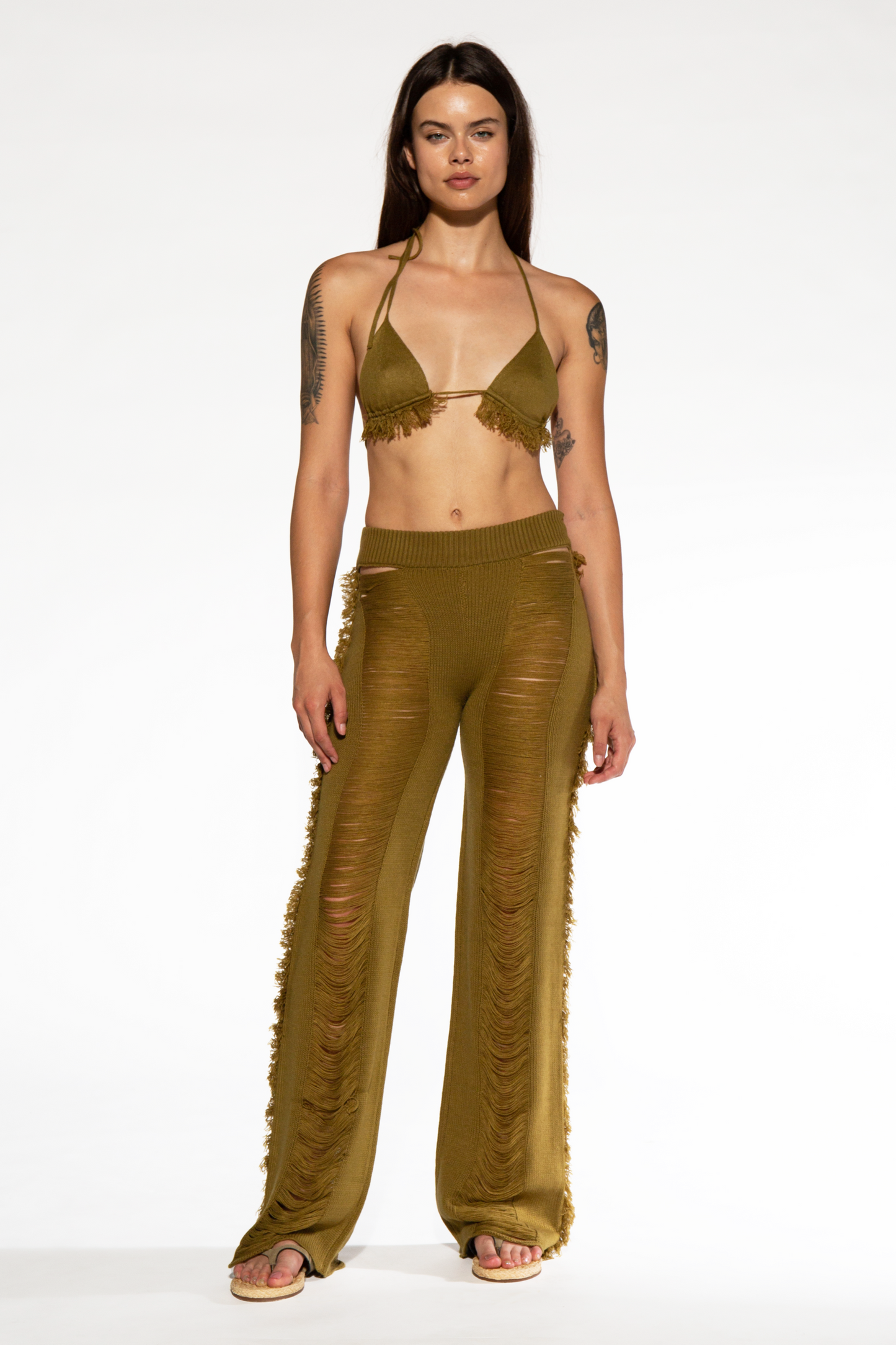 Bikini Top and Ladder Knit Pant Set