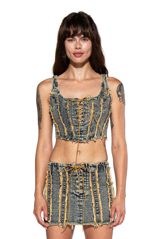 Contrast Color Fringed Cropped Top