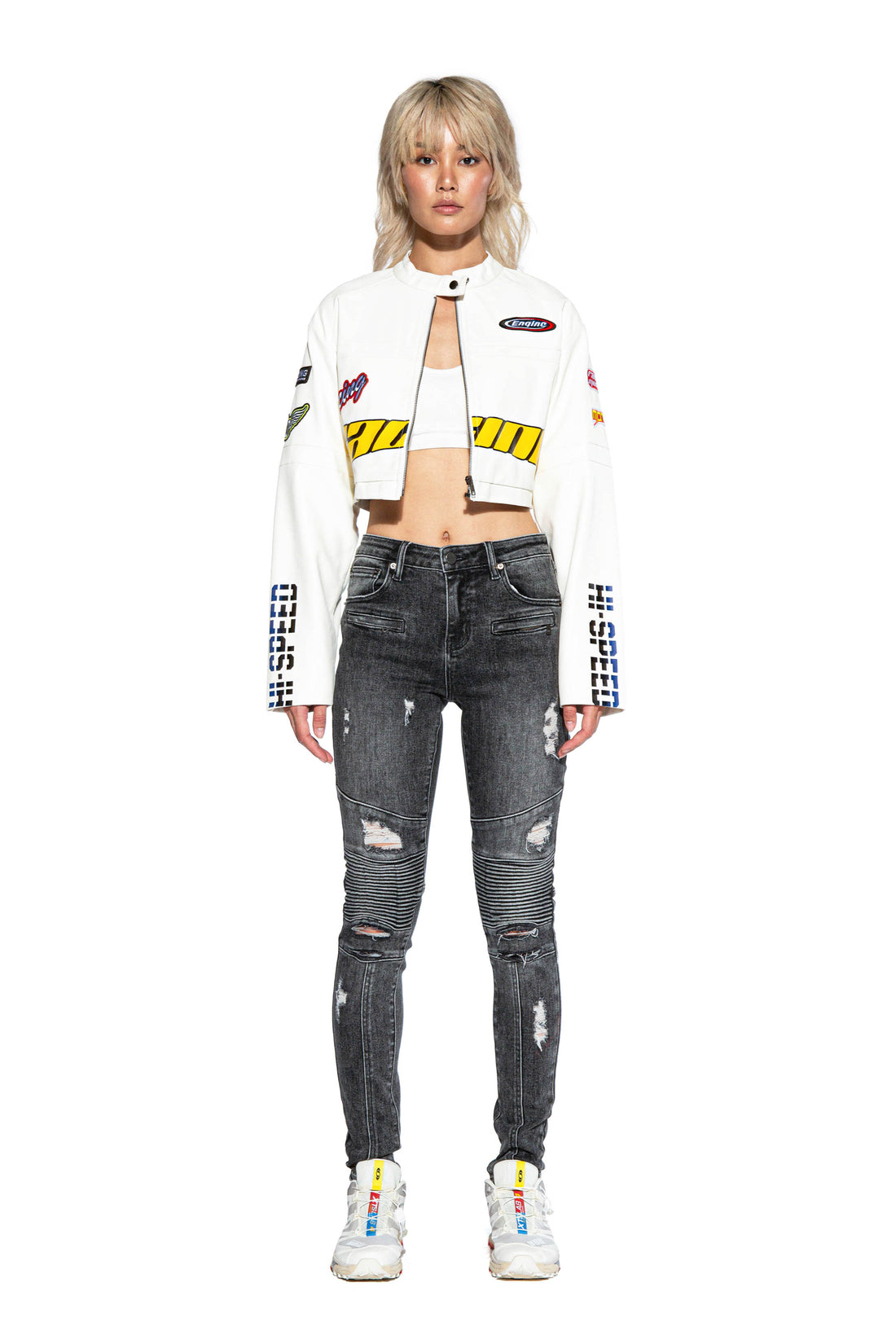 RIDERS RACING FAUX LEATHER MOTO JACKET
