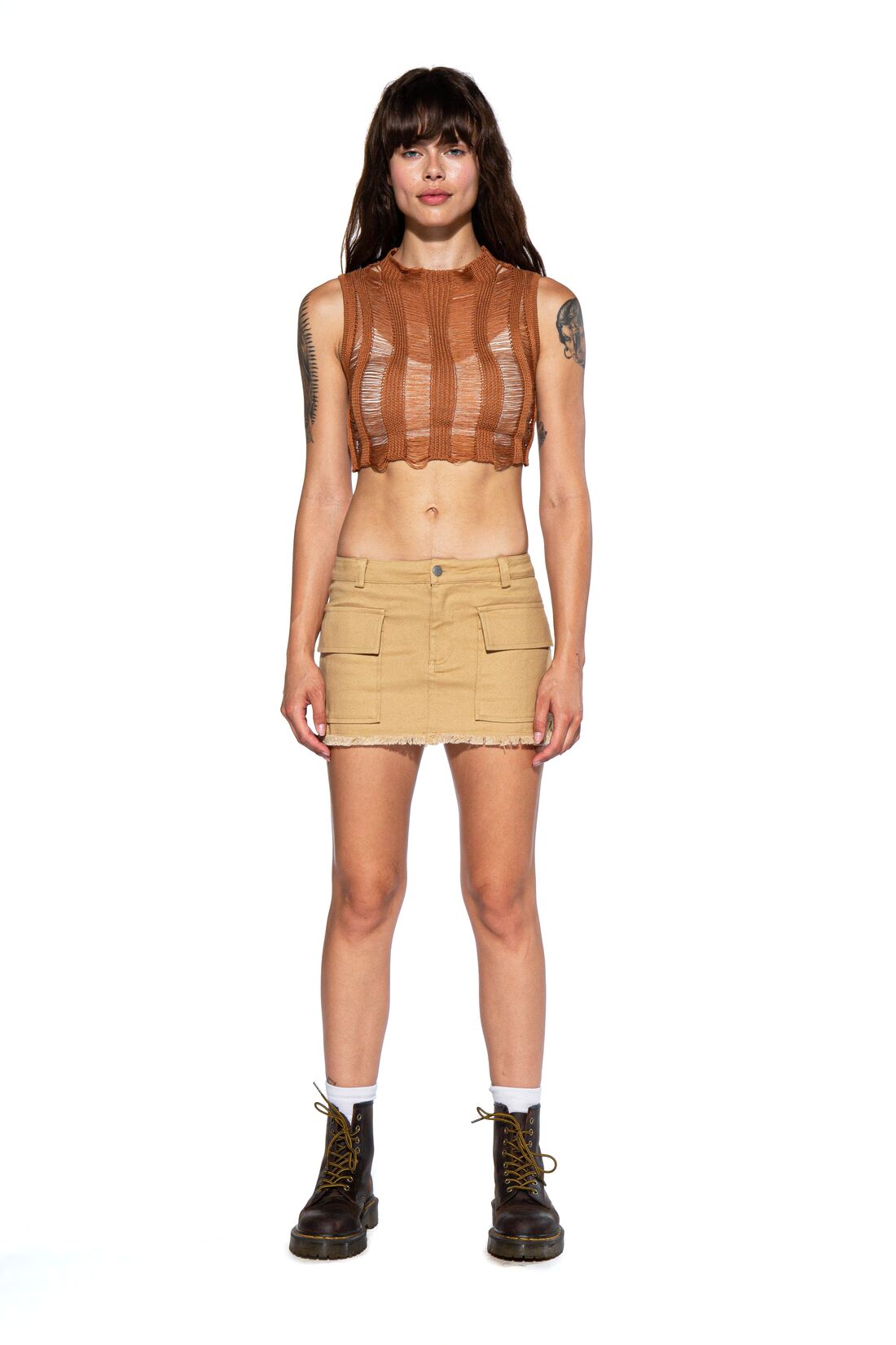 SHREDDED KNIT SWEATER SLEEVELESS CROP TOP - Afterhour
