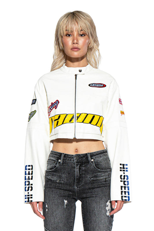 RIDERS RACING FAUX LEATHER MOTO JACKET