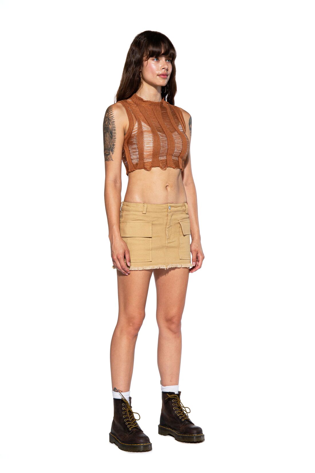 SHREDDED KNIT SWEATER SLEEVELESS CROP TOP - Afterhour