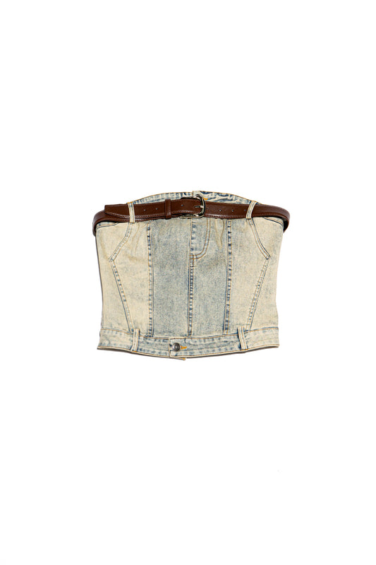 Vintage Washed Belted Denim Top
