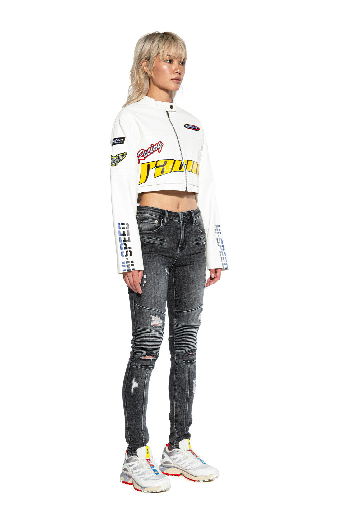 RIDERS RACING FAUX LEATHER MOTO JACKET