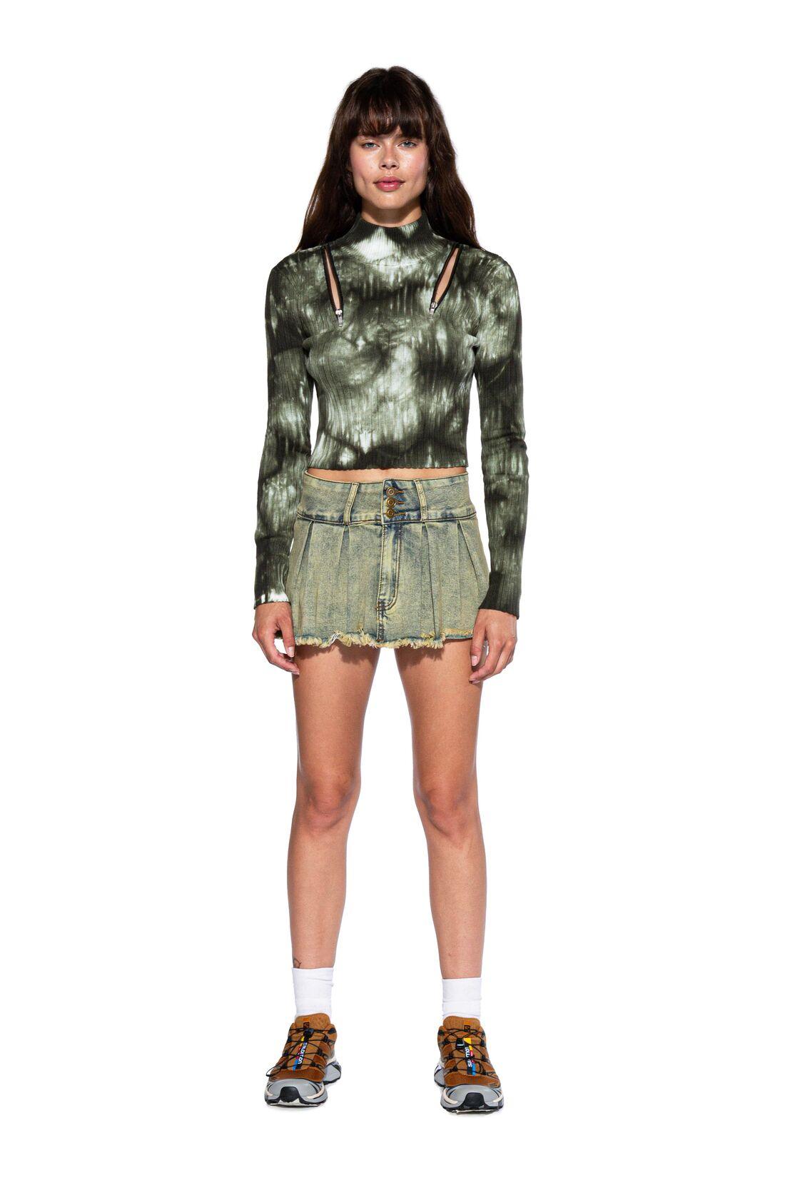 COLOR WASHED DENIM PLEATED SKORT - Afterhour
