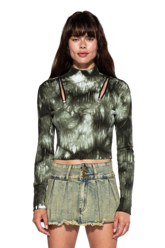 Slit Shoulder Dyed Knit Sweater Top