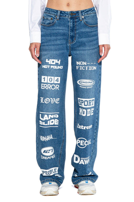 Stamp Print Baggy Jean