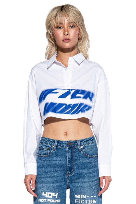 OVERSIZED AFTERHOUR COLLARED CROP SHIRT