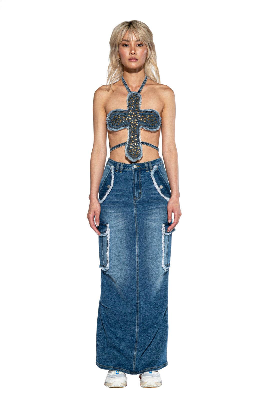 Cross Denim Halter Top - Afterhour