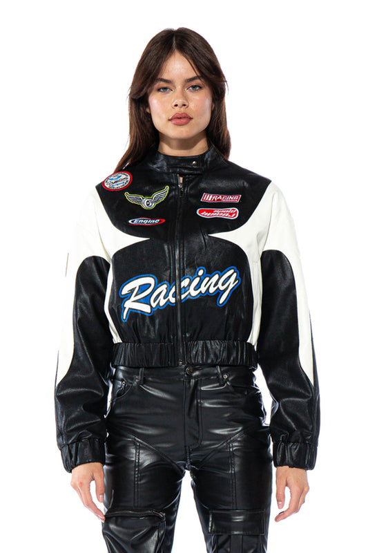 Clean Textured Faux Leather Moto Jacket