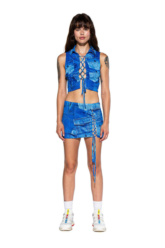 Denim Patchwork Printed Set - Afterhour