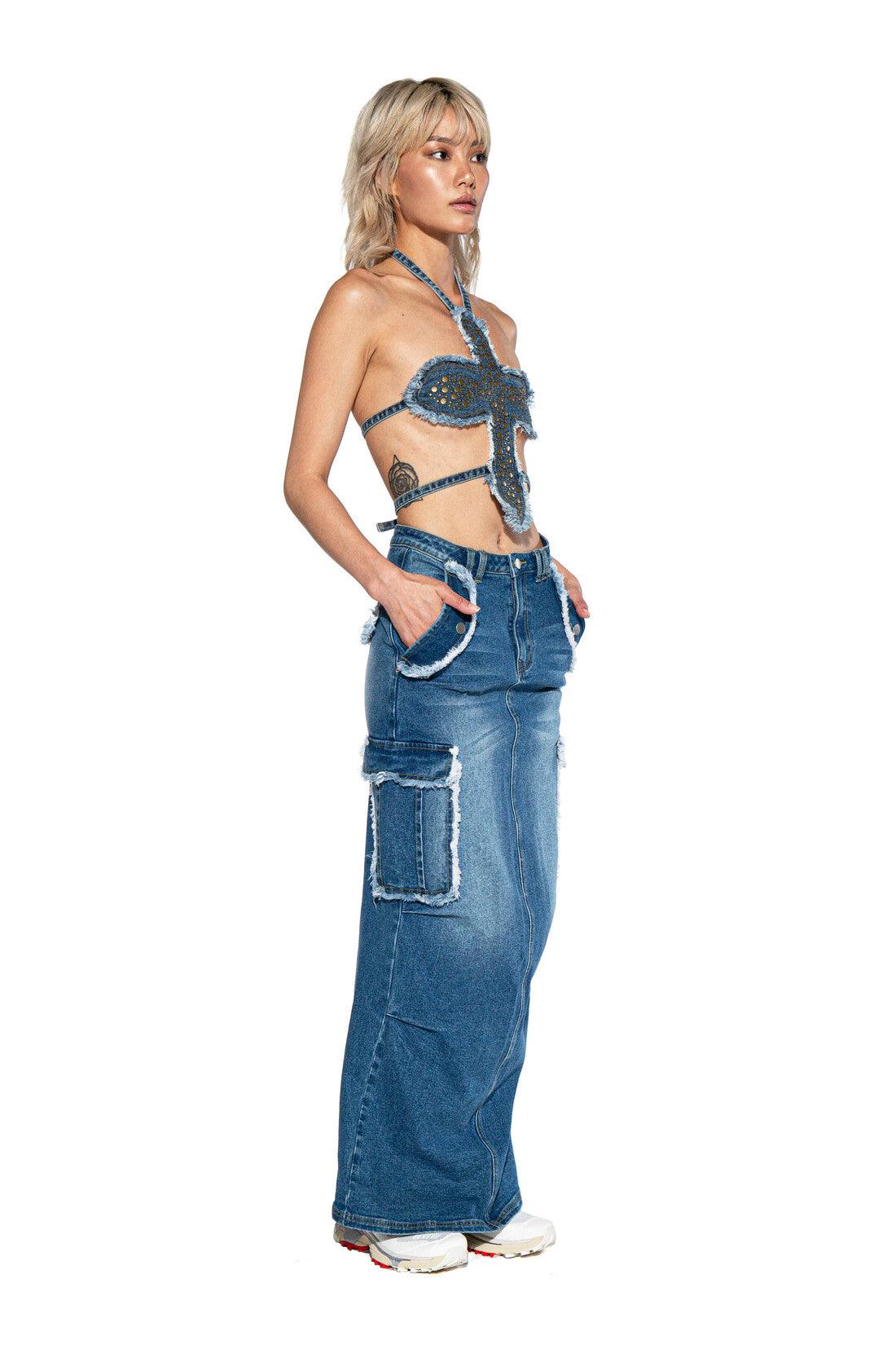 Cross Denim Halter Top - Afterhour