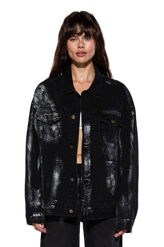 Silver Spray Oversized Trucker Denim Jacket