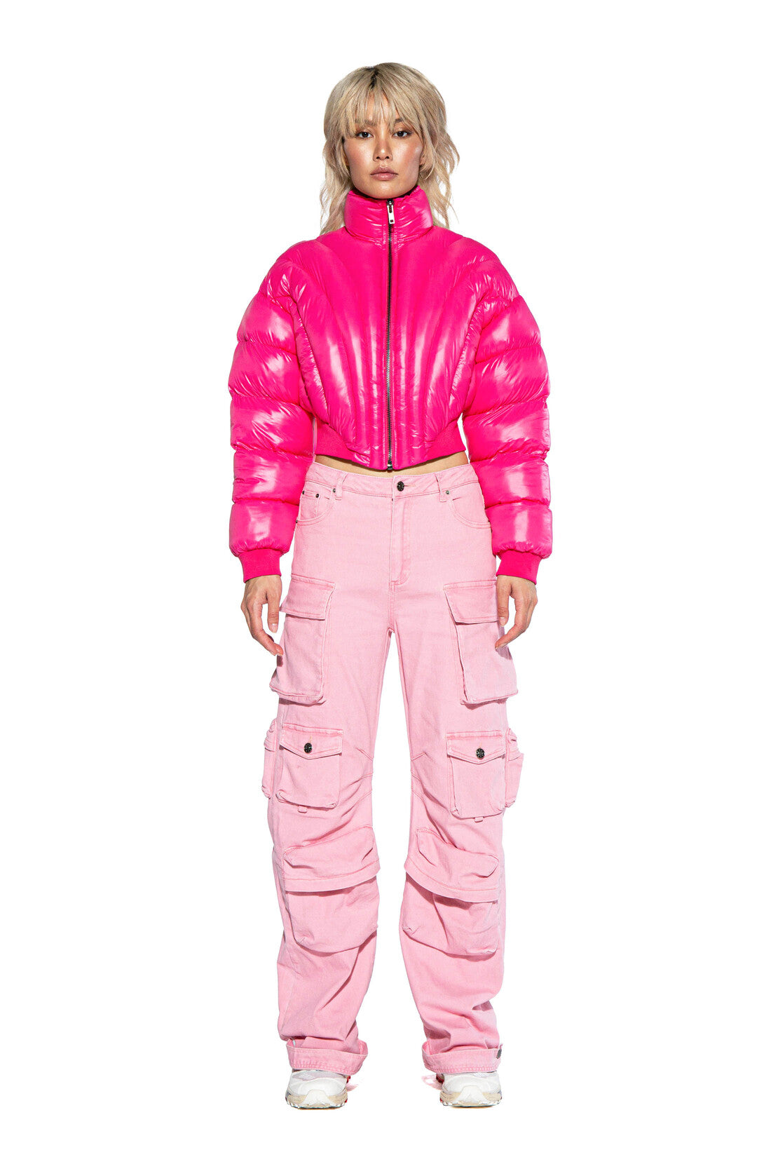 Stitch Lines Glossy Puffer Jacket