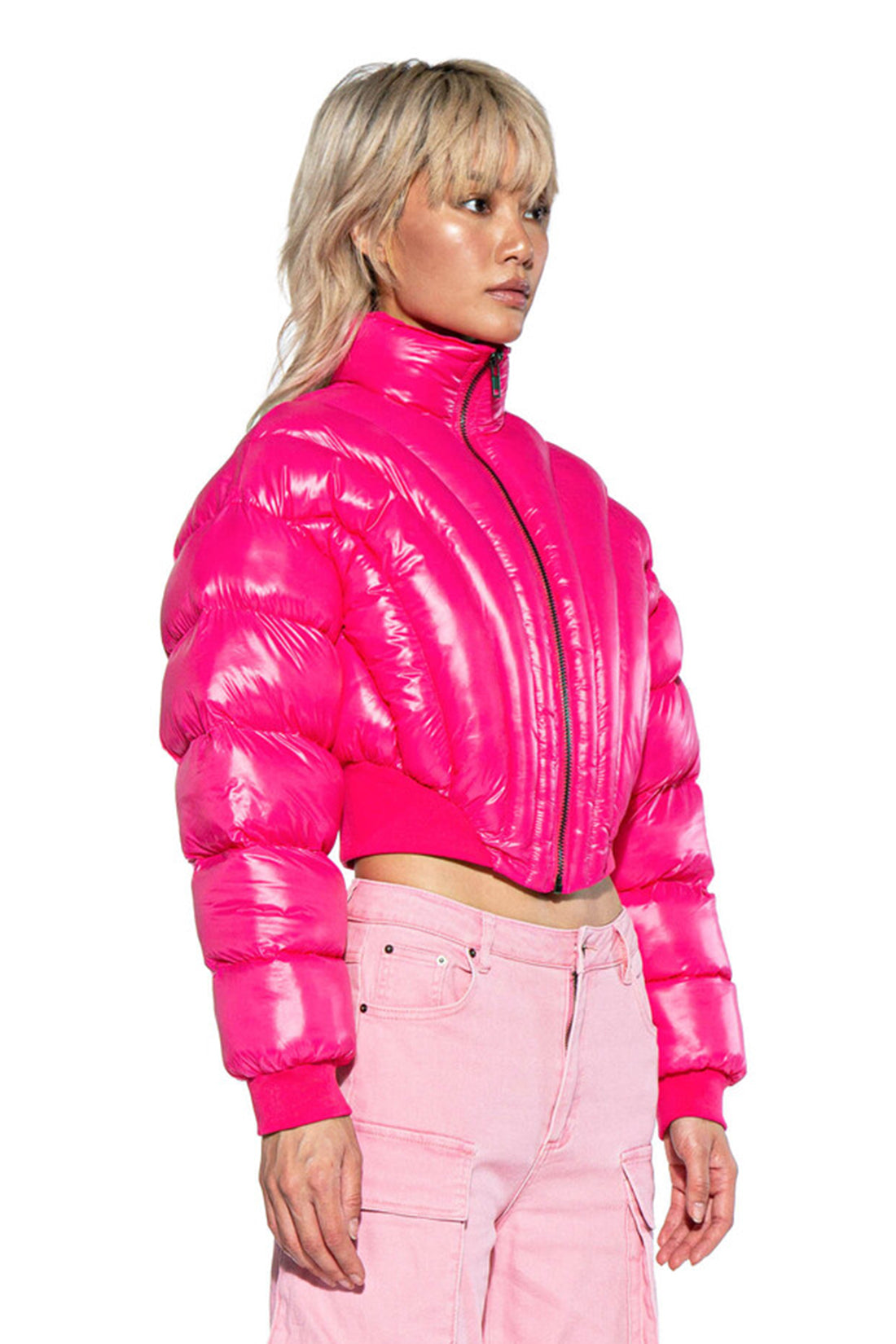 Stitch Lines Glossy Puffer Jacket