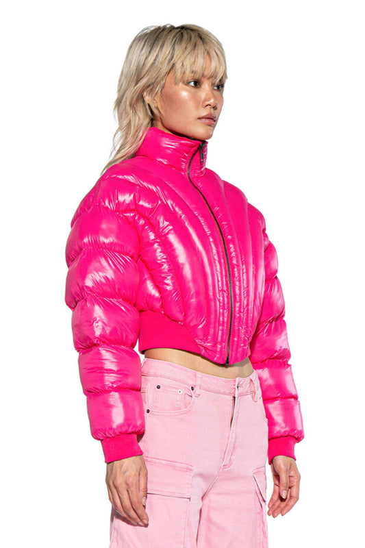 Stitch Lines Glossy Puffer Jacket