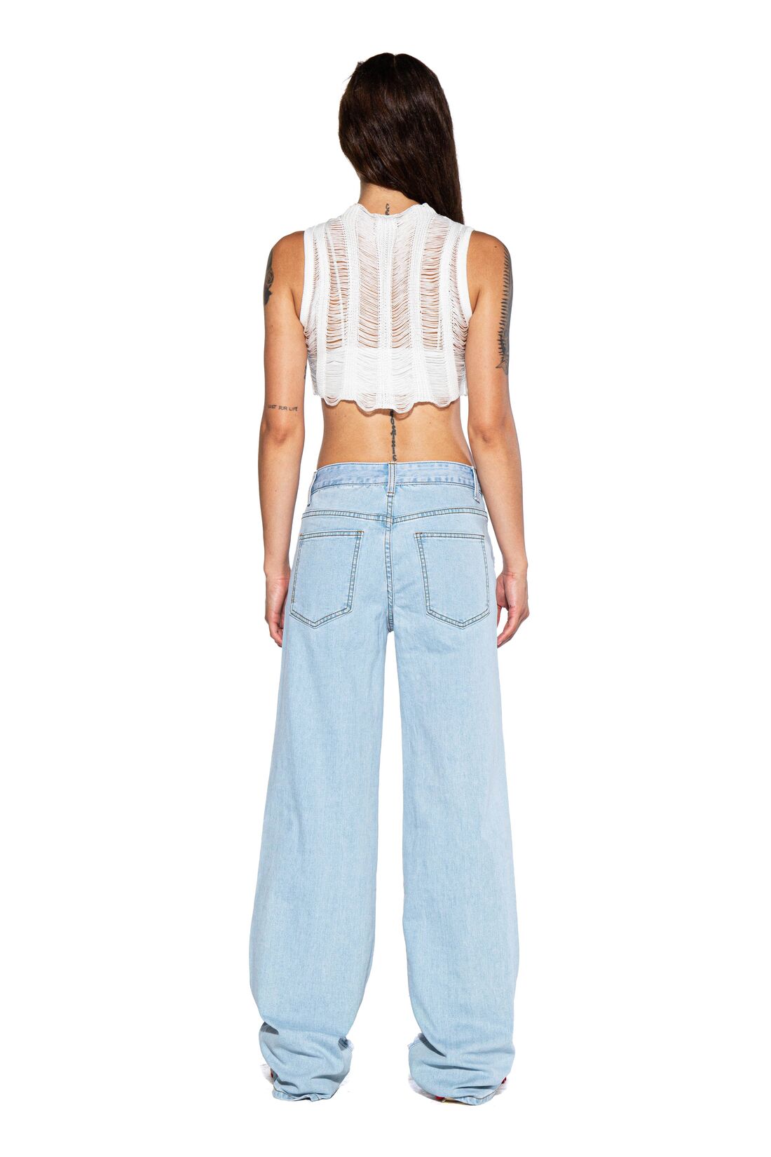SHREDDED KNIT SWEATER SLEEVELESS CROP TOP - Afterhour