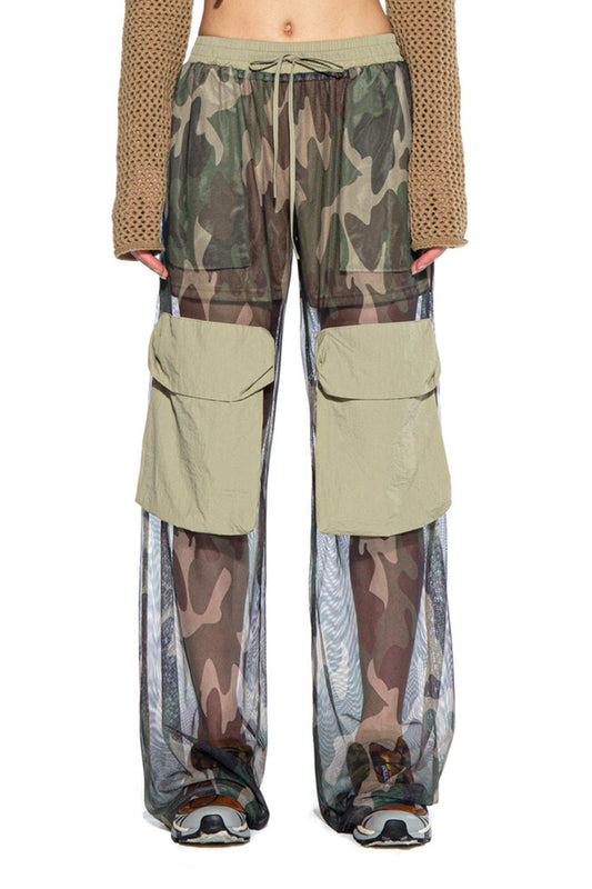 CAMOUFLAGE PRINTED MESH CARGO PANTS