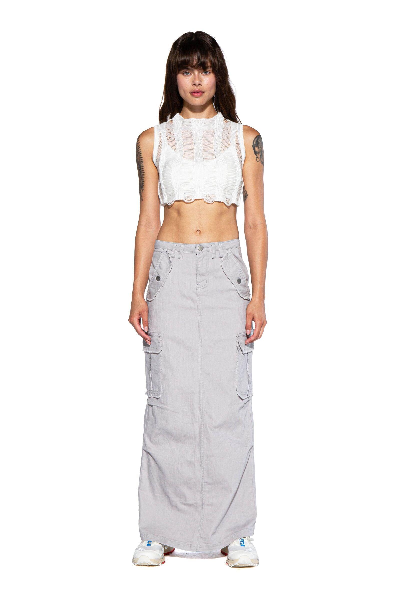 Twill Frayed Edge Maxi Skirt - Afterhour