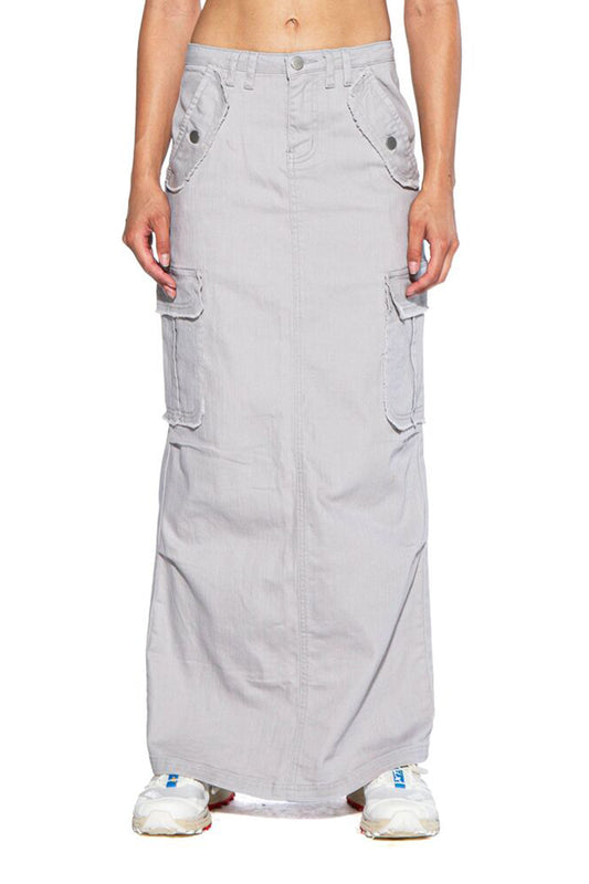 Twill Frayed Edge Maxi Skirt
