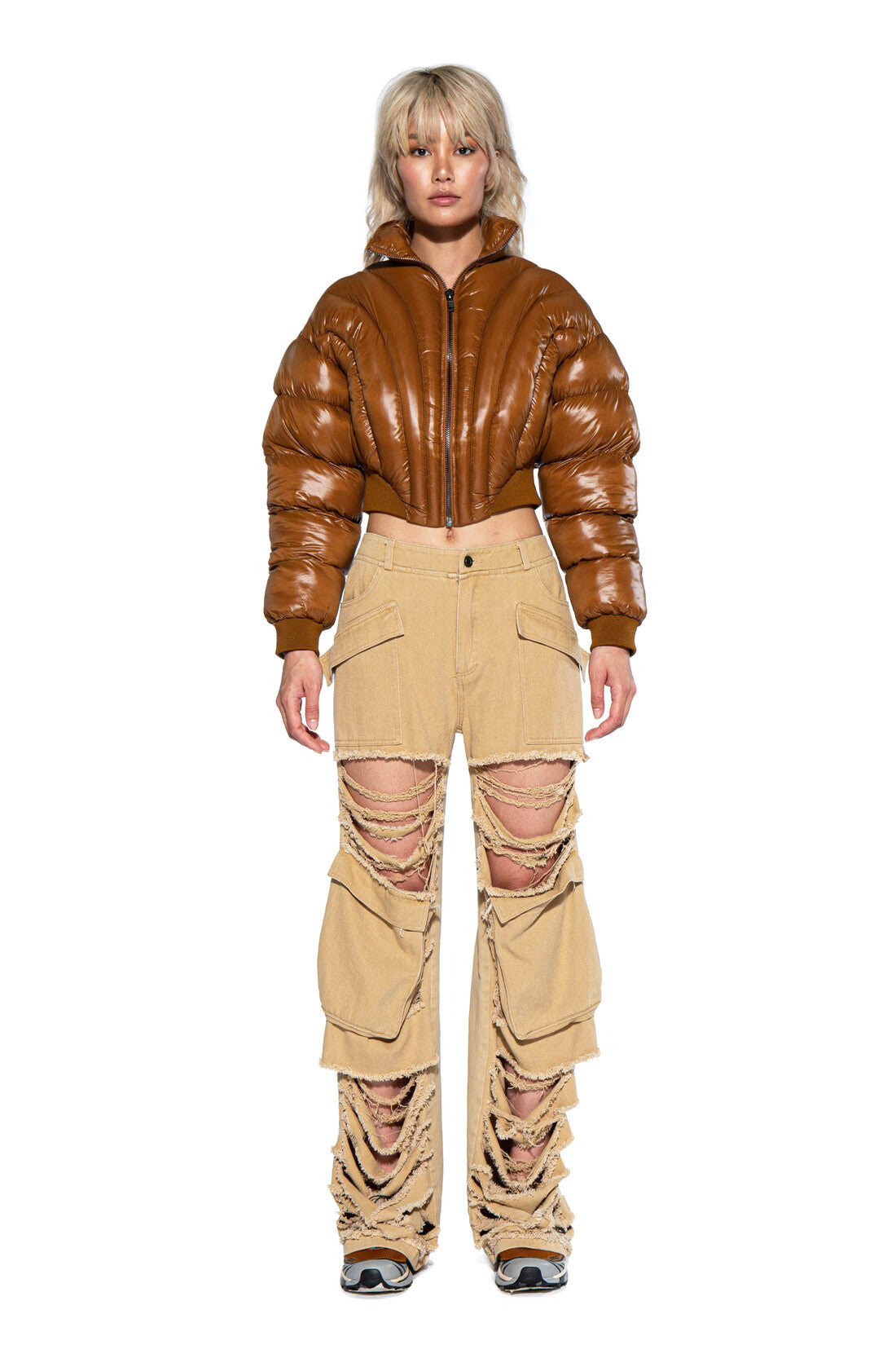 Stitch Lines Glossy Puffer Jacket