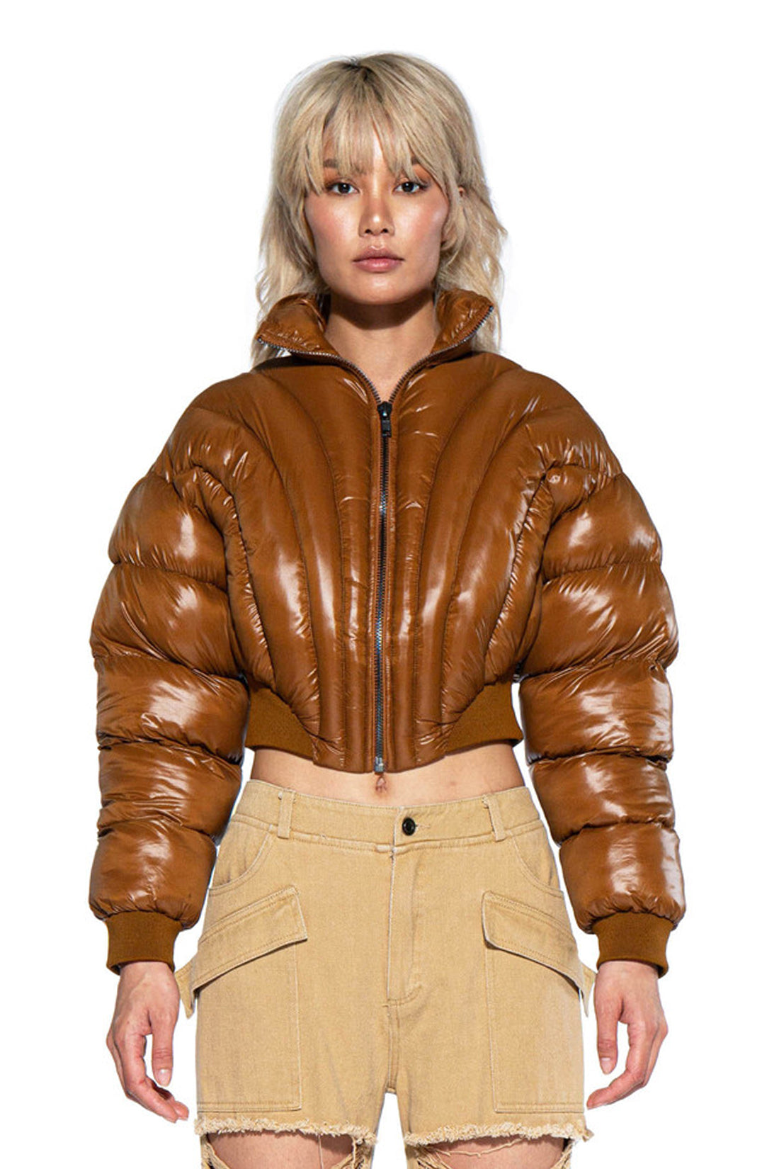 Stitch Lines Glossy Puffer Jacket