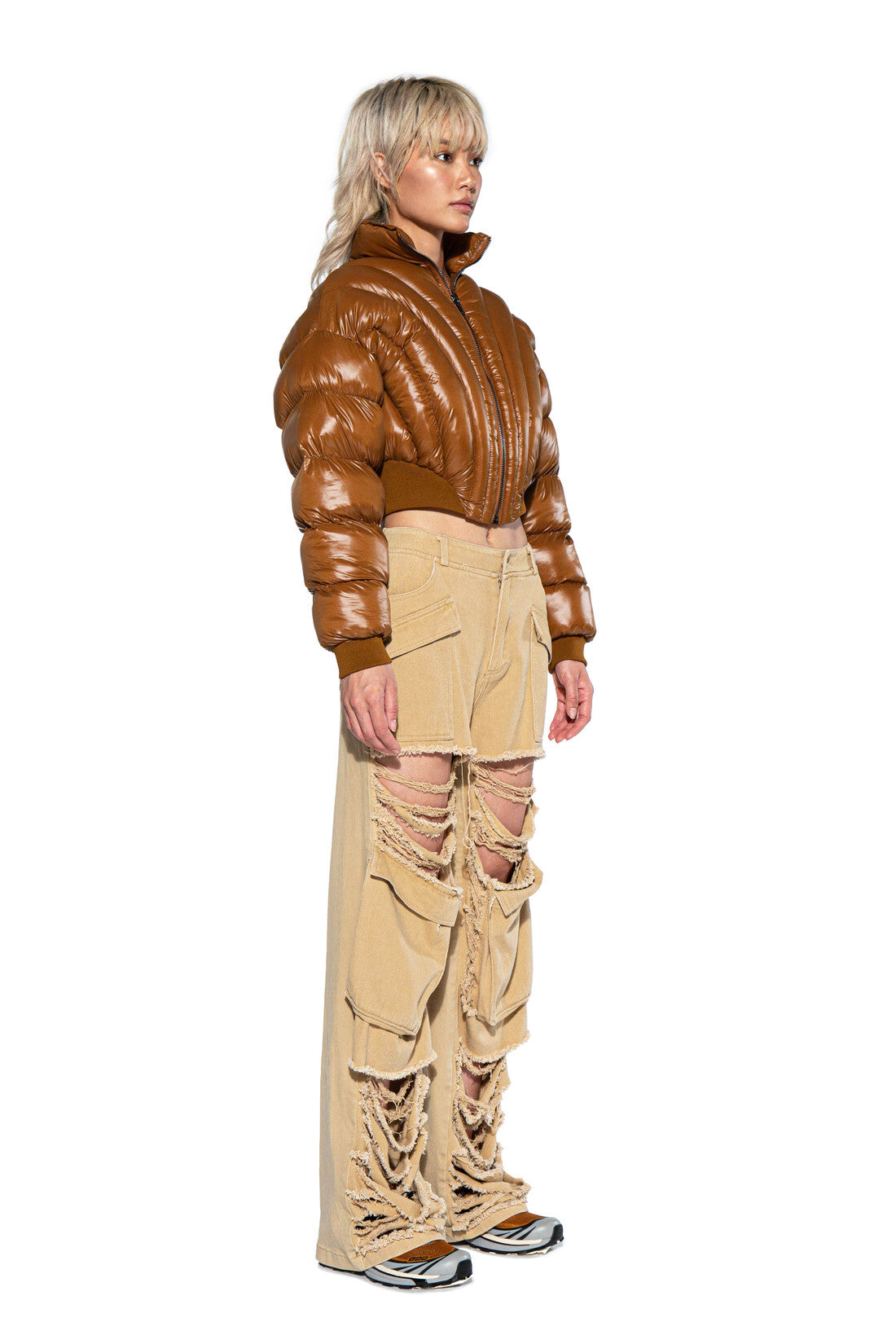 Stitch Lines Glossy Puffer Jacket