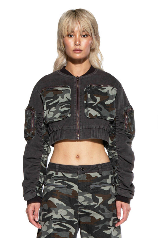 CAMO PATCH CARGO BOMBER JACKET