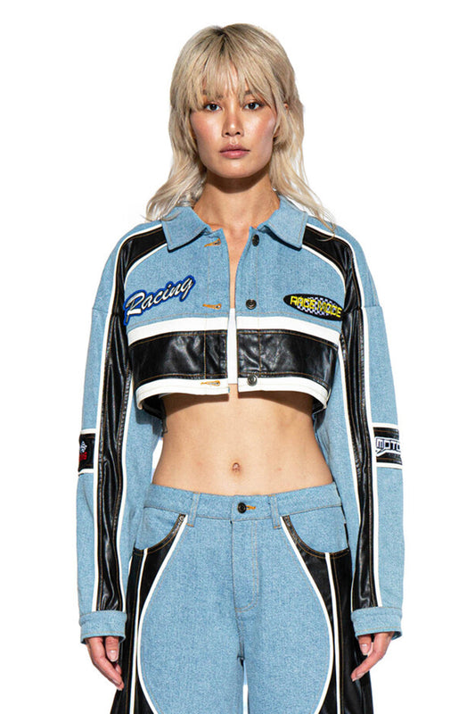 Denim with Faux Leather Moto Trucker Jacket