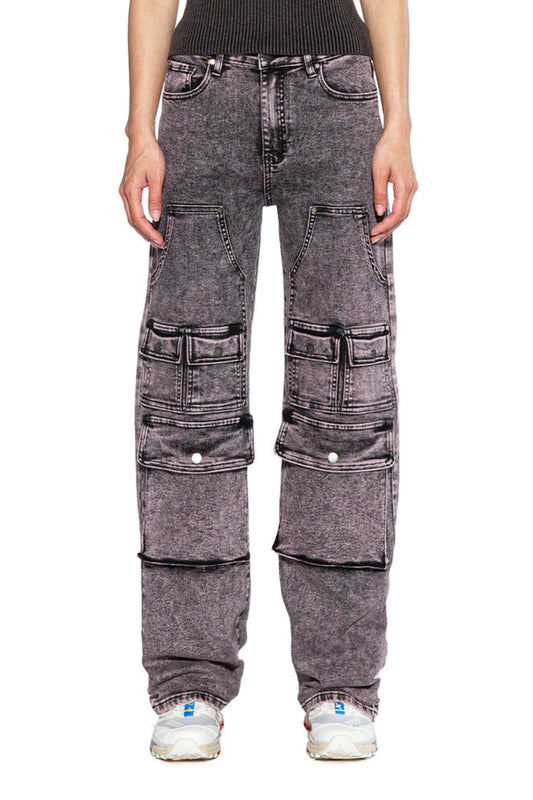 Stone Washed Denim Cargo Pant