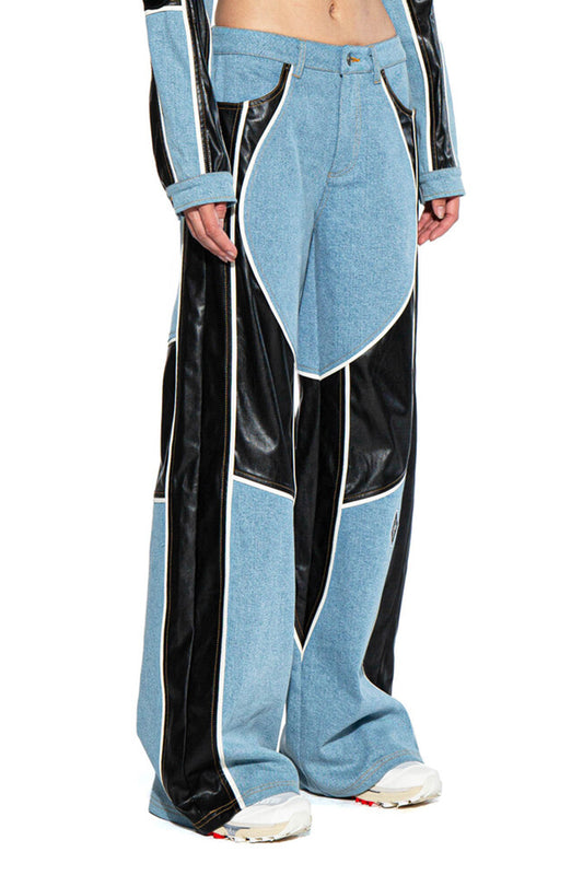 Denim with Faux Leather Moto Baggy Jean