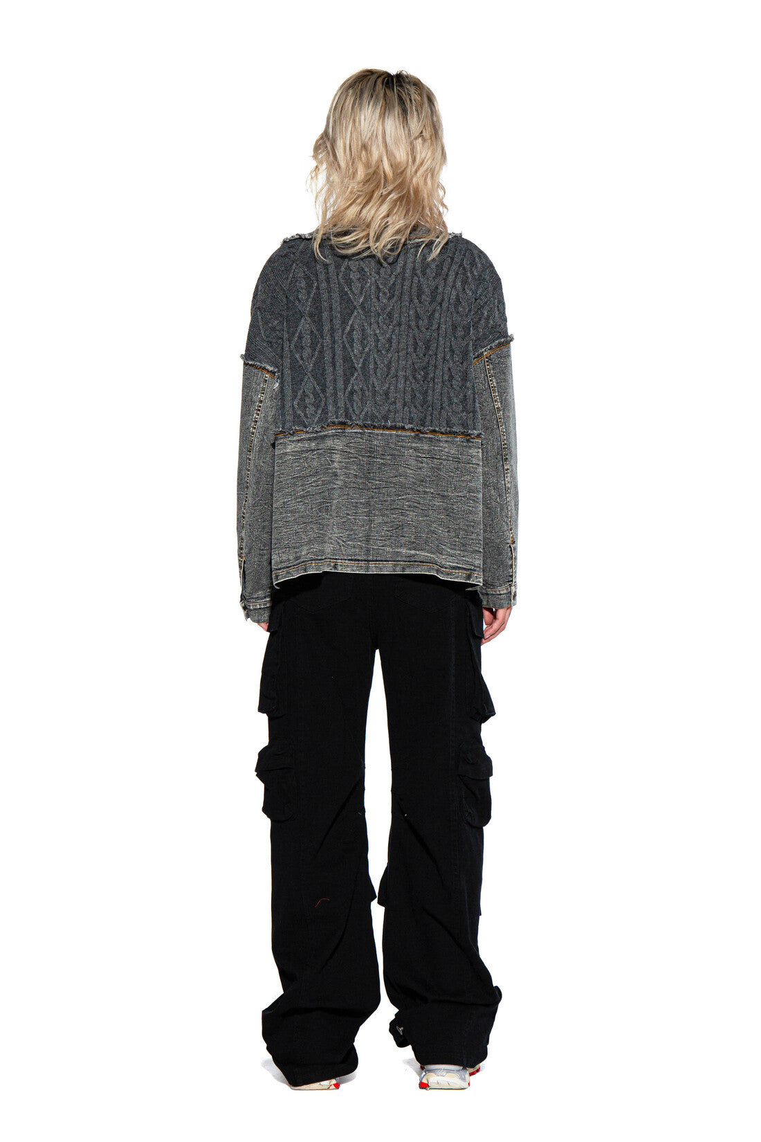 DENIM SWEATER COMBINATION CARDIGAN