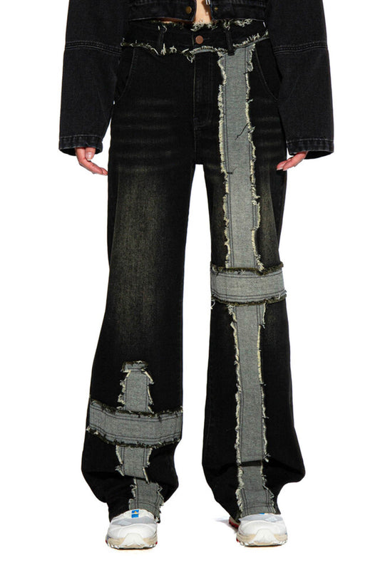 Reversed Denim Patch Baggy Jean