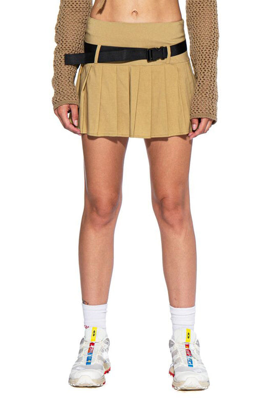 Pleated Belt Mini Skirt