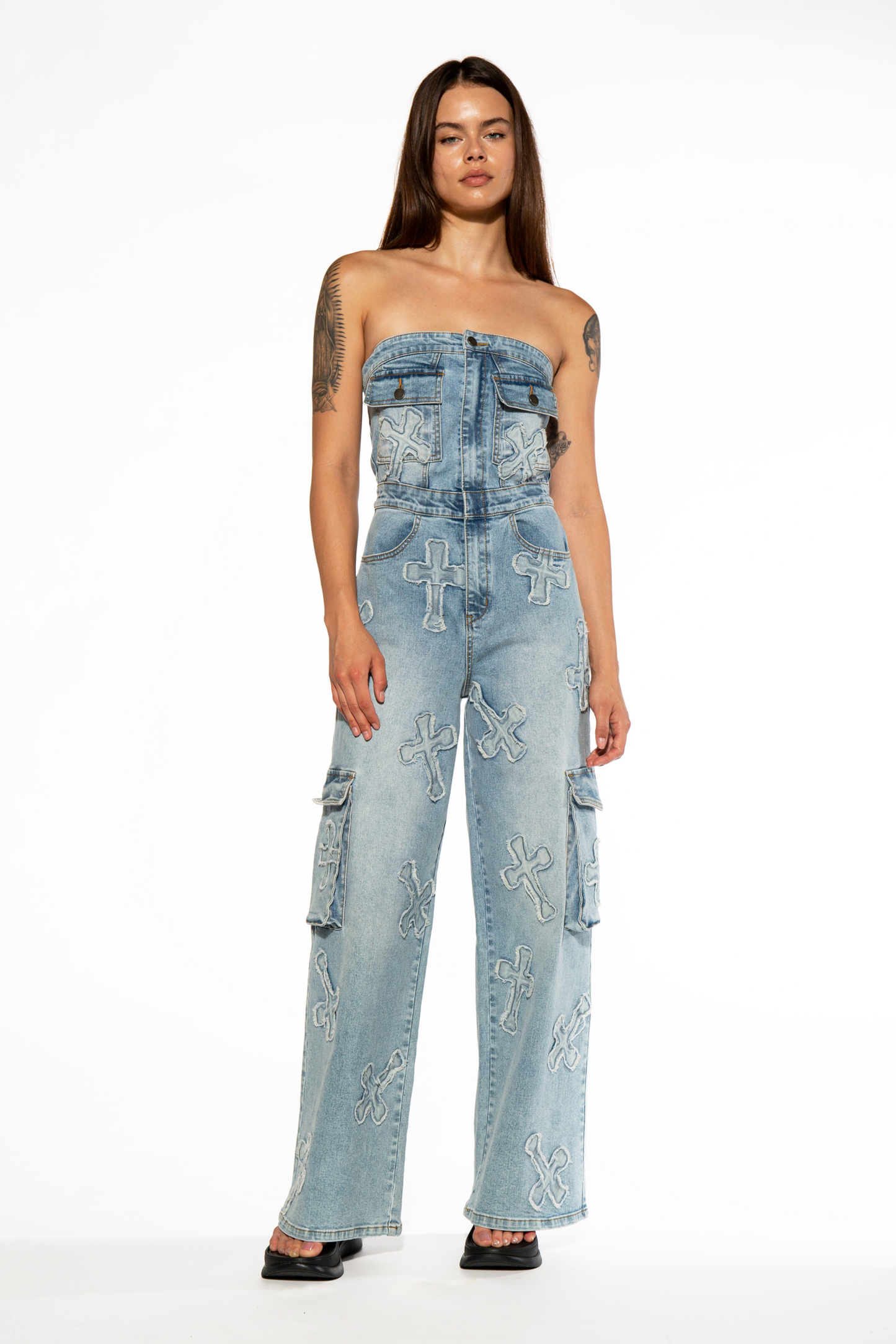 CARGO JUMPSUIT WITH CROSS PATCH