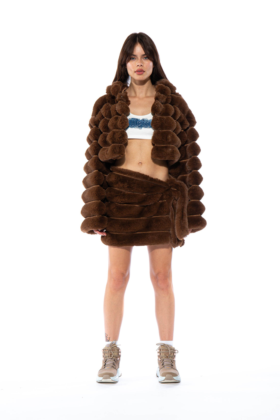Space Bunny Faux Fur Wrap Mini Skirt
