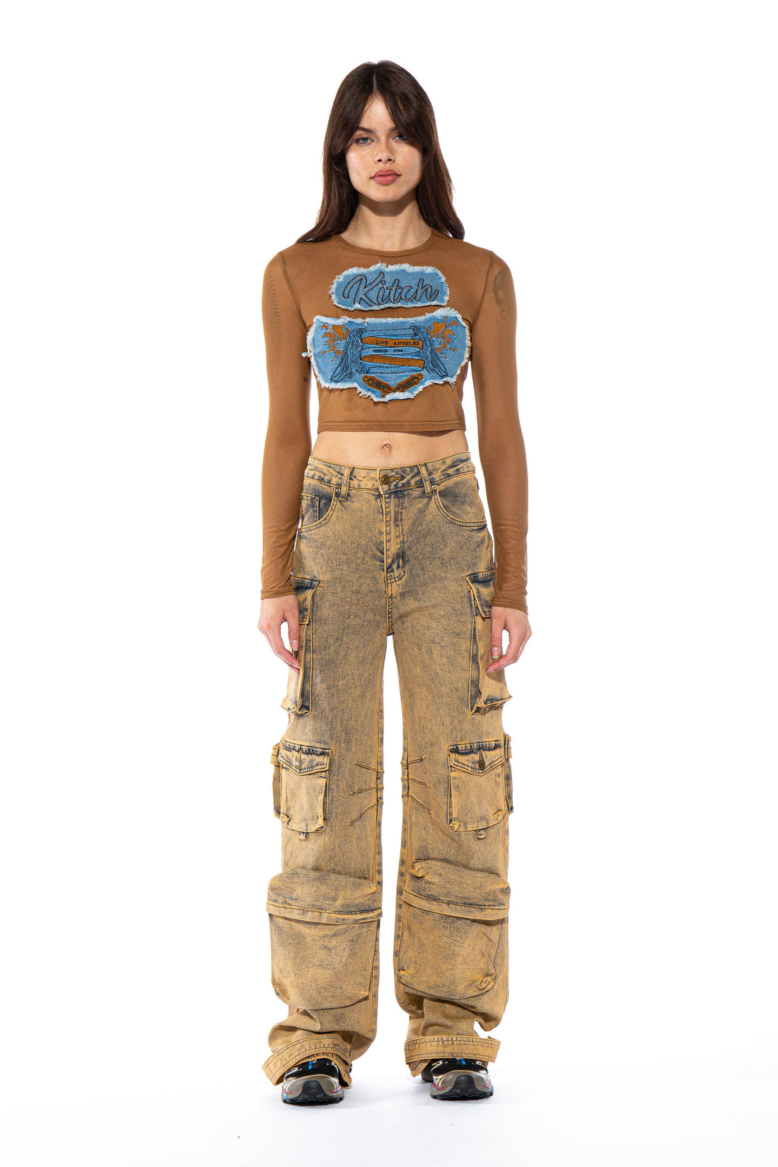 Colored Washed Denim Cargo Jean
