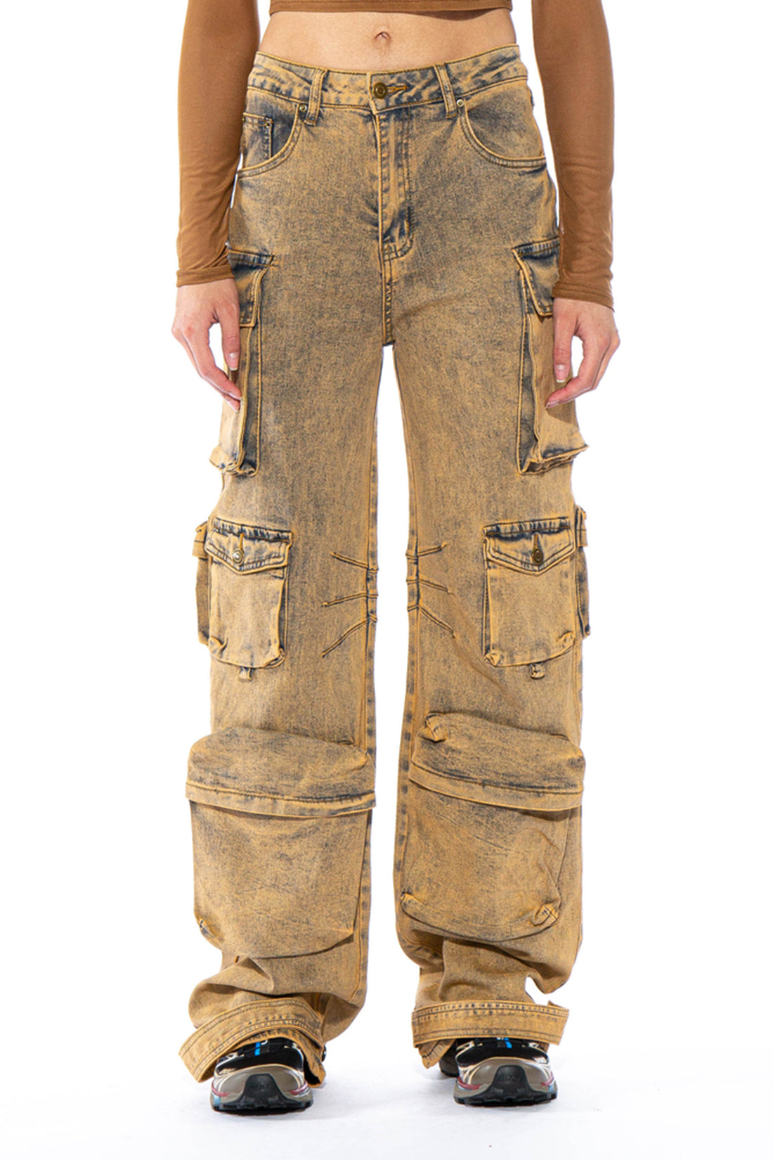 Colored Washed Denim Cargo Jean