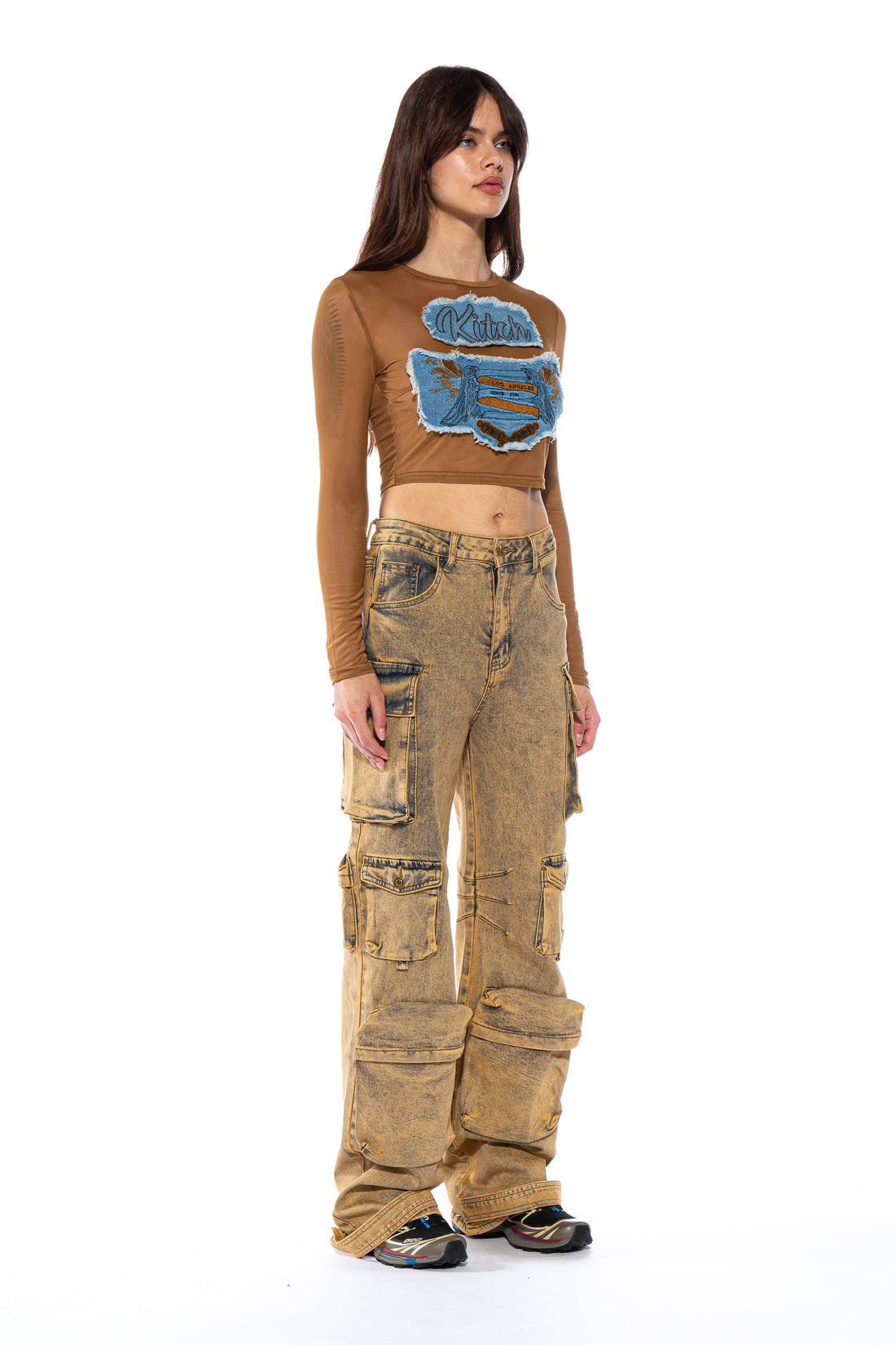 Colored Washed Denim Cargo Jean