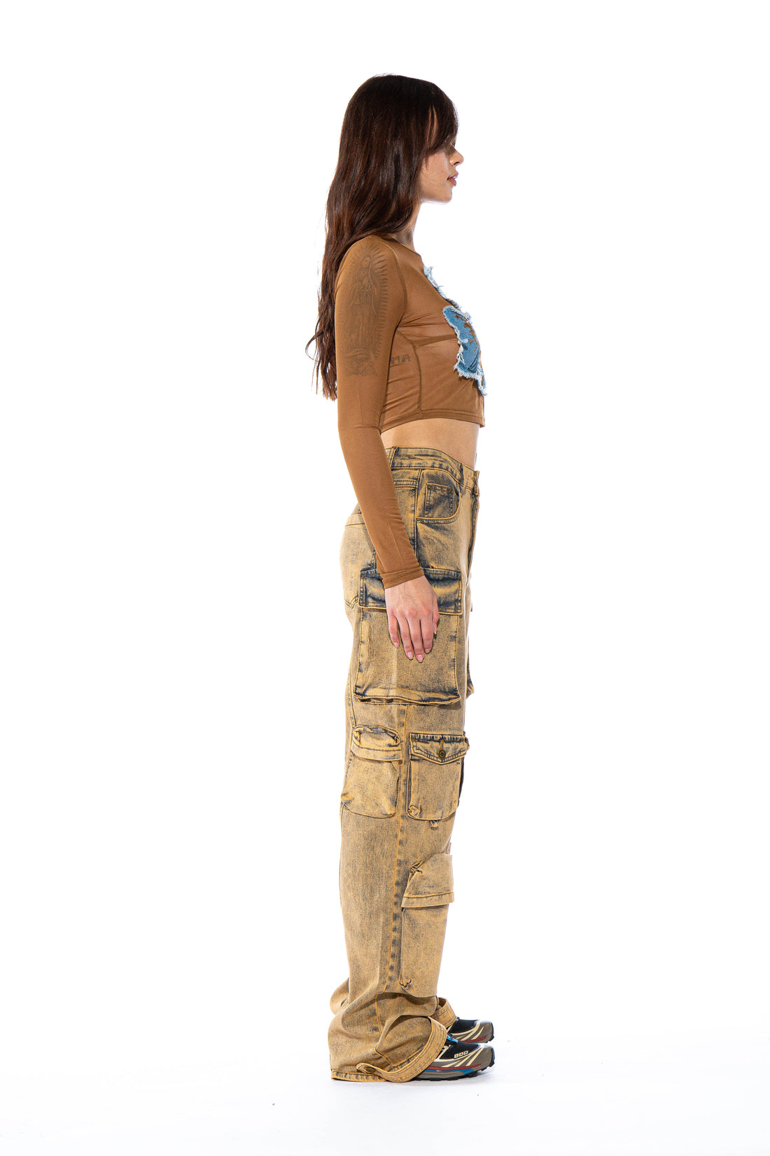 Colored Washed Denim Cargo Jean