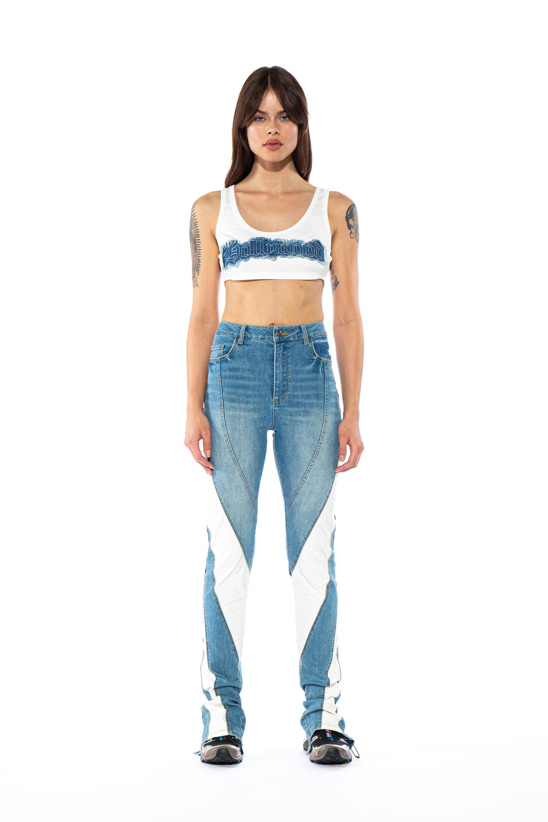 Faux Leather Contrasted Skinny Jean