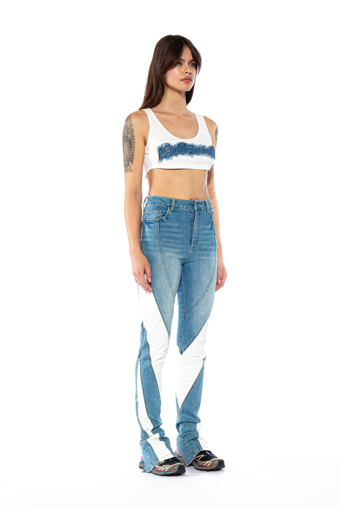 Faux Leather Contrasted Skinny Jean