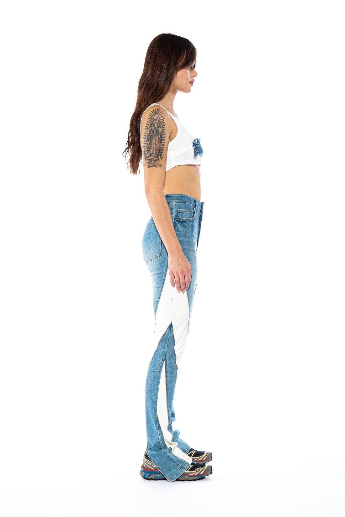 Faux Leather Contrasted Skinny Jean