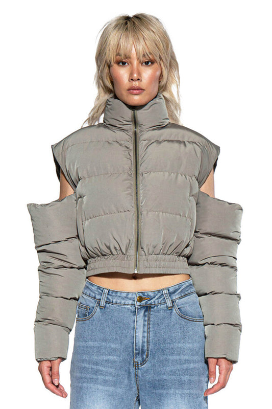 CUT OFF SHOULDER PUFFER JACKET