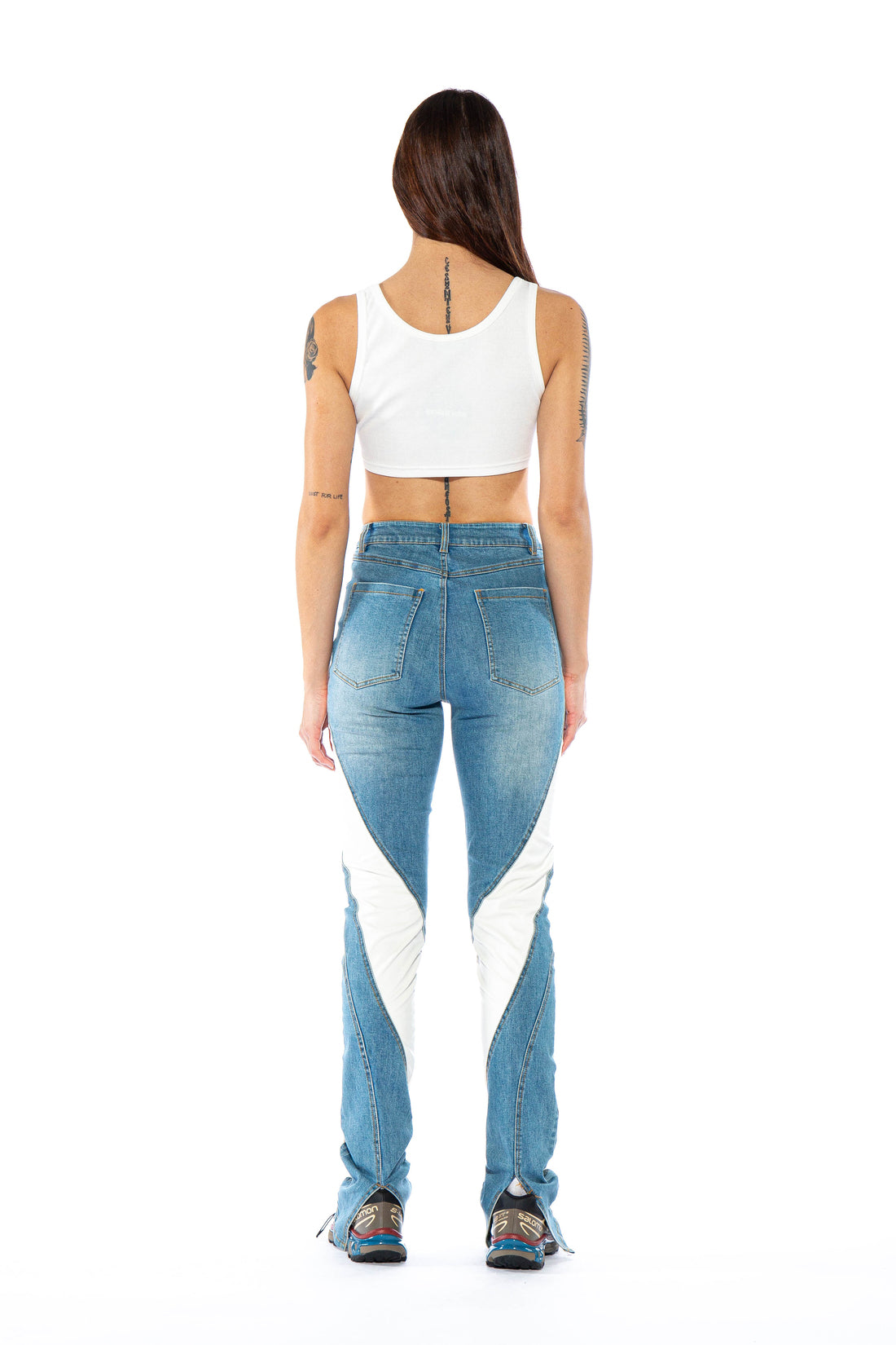 Faux Leather Contrasted Skinny Jean