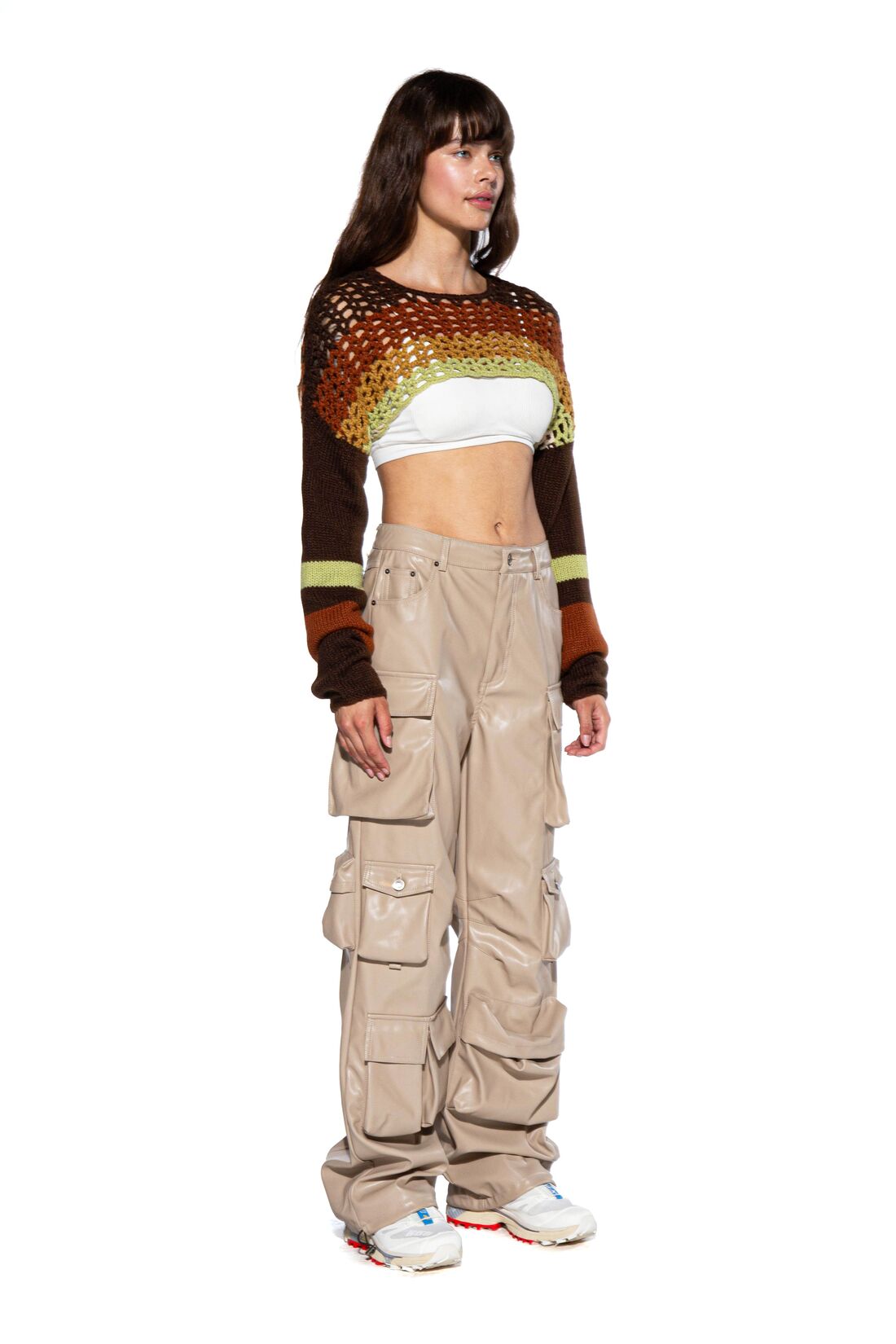 CONTRAST COLORED CROTCHET KNIT BOLERO