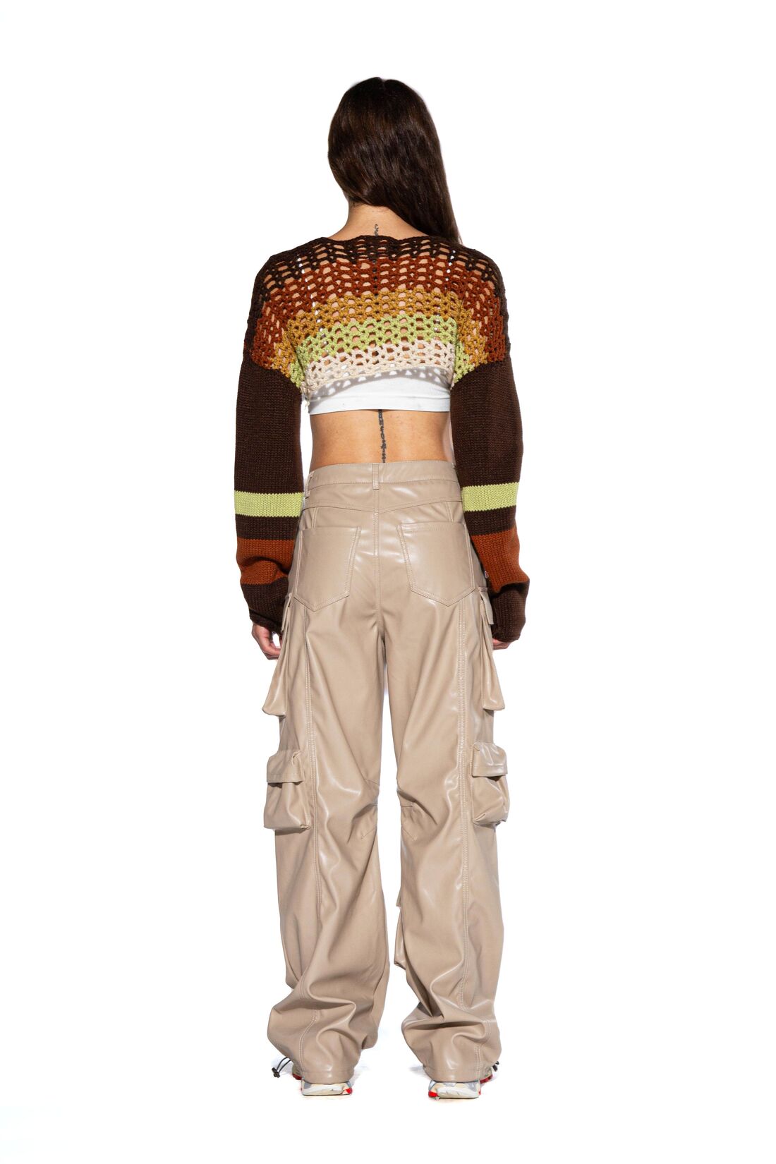 CONTRAST COLORED CROTCHET KNIT BOLERO
