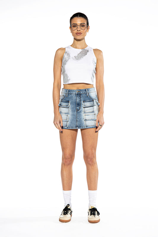 Frayed Cargo Pocket Mini Skirt