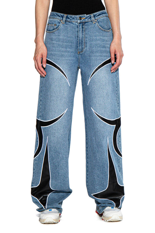 PU PATCH DETAIL BAGGY JEAN
